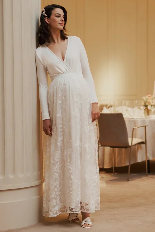 Tulle maxi maternity bridal skirt with leaf embroidery