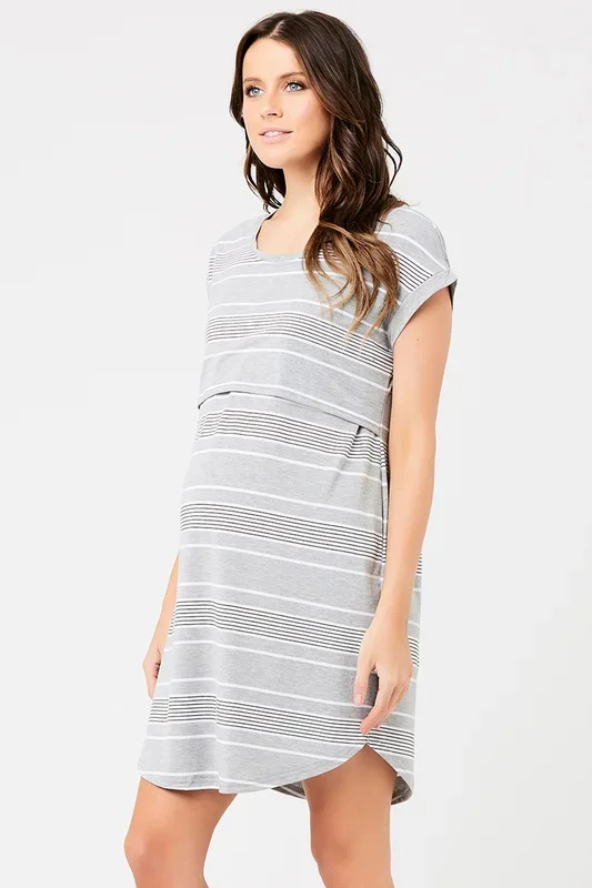 Two-layer maternity and nursing nightgown with striped pattern