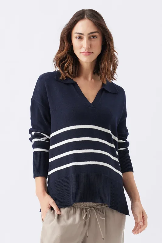 Umstands- und Stillpullover mit Polo Kragen navy gestreift