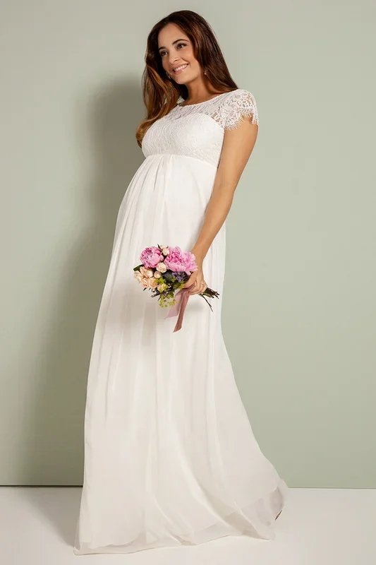 Umstandsbrautkleid mit Spitzenbustier lang elfenbein