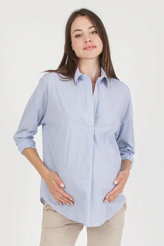 Umstandshemdbluse aus Popeline gestreift
