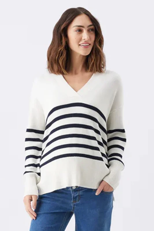 V-Neck Umstands- und Stillpullover mit Streifen