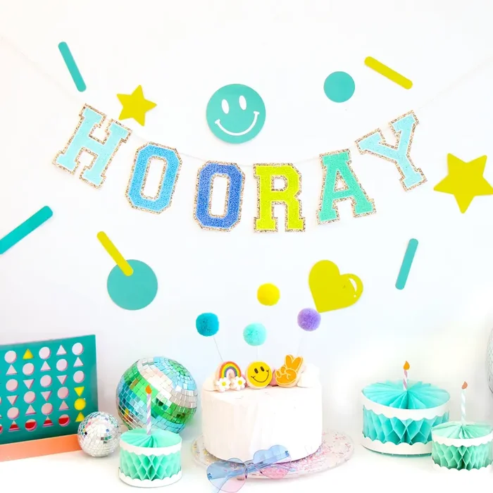 Varsity Letter Patch Customizable Paper Garland – Blue Green Set