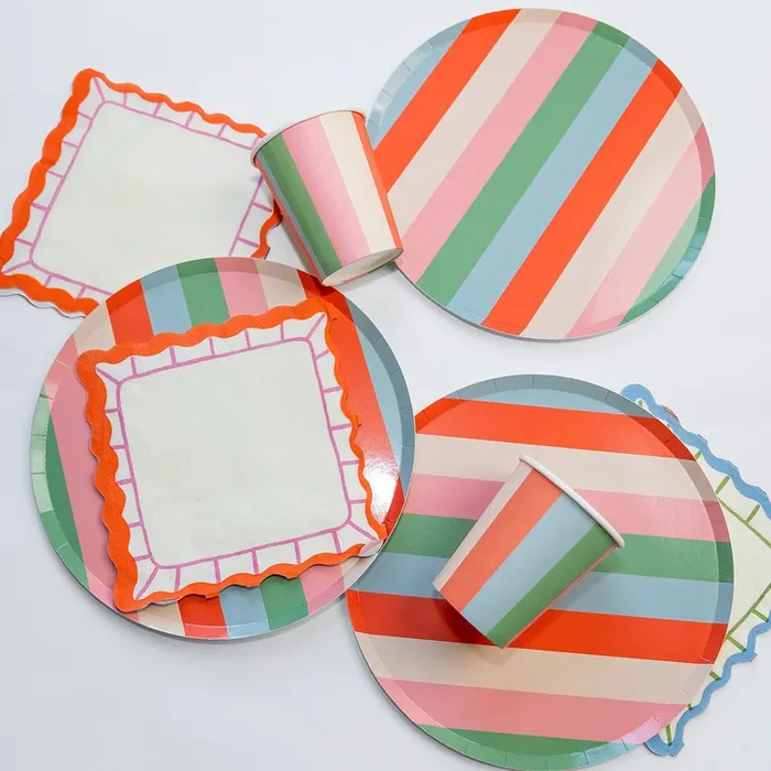 Vibrant Striped Party Pack | Plates, Cups & Napkins For 12 Guests | Pop Party Supplies