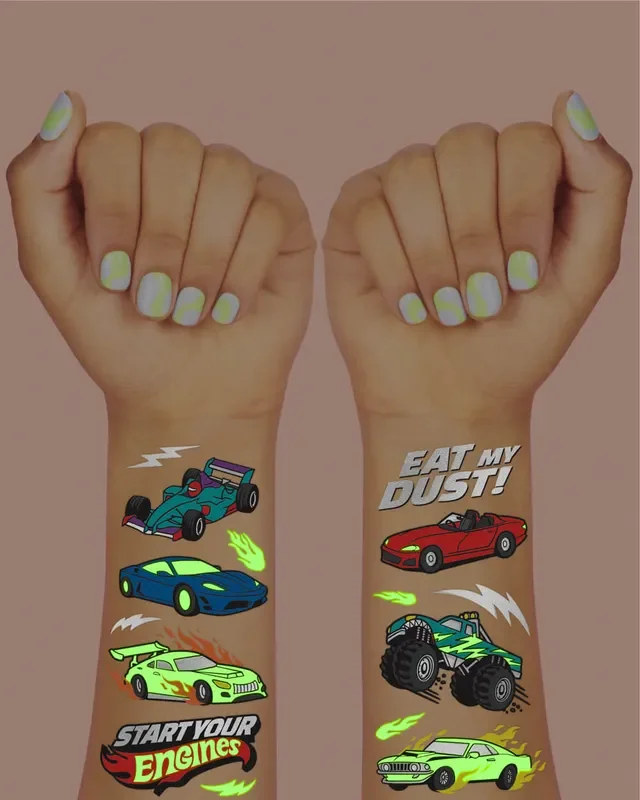 Vroom Vroom Glo Tats – 42 Foil Temporary Tattoos