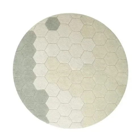Washable Round Rug – Honeycomb Blue Sage