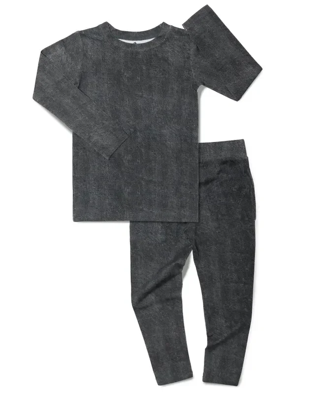 Washed Black Denim Print Two-piece Set