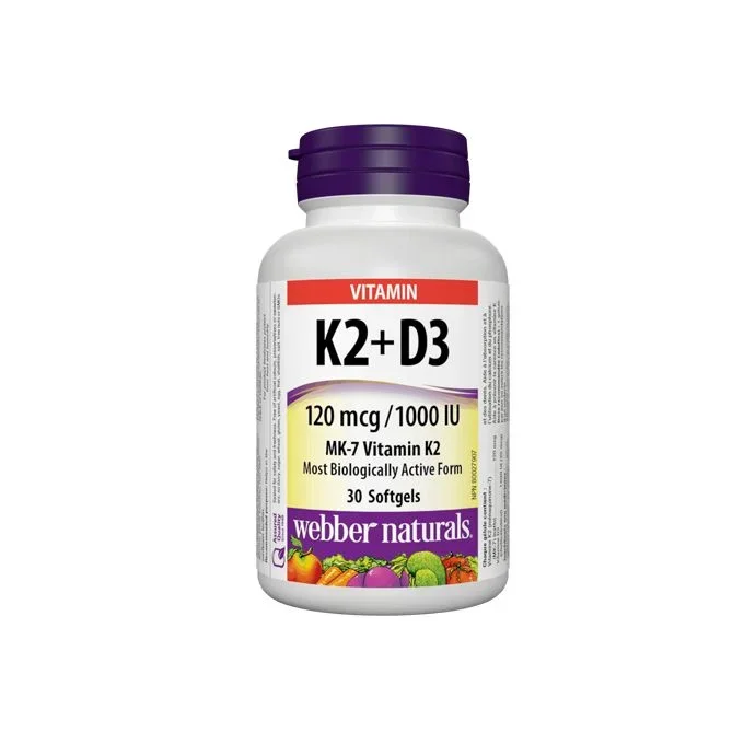 Webber Naturals K2+ D3 120Mcg/1000Iu Softgels 30’s