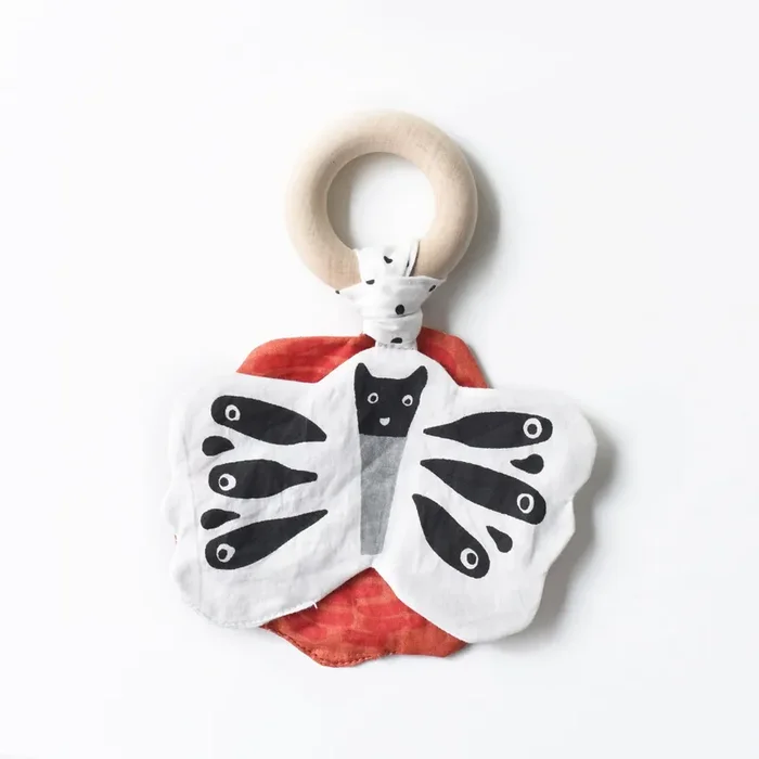 Wee Gallery Organic Cotton Crinkle Baby Teether Ring – Butterfly
