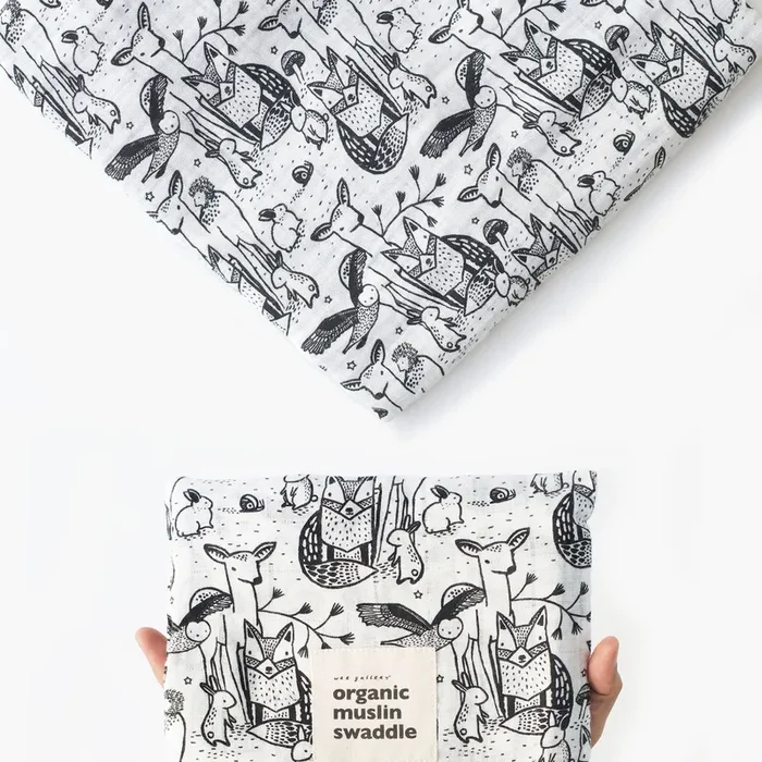 Wee Gallery Organic Muslin Black and White Swaddle – Forest