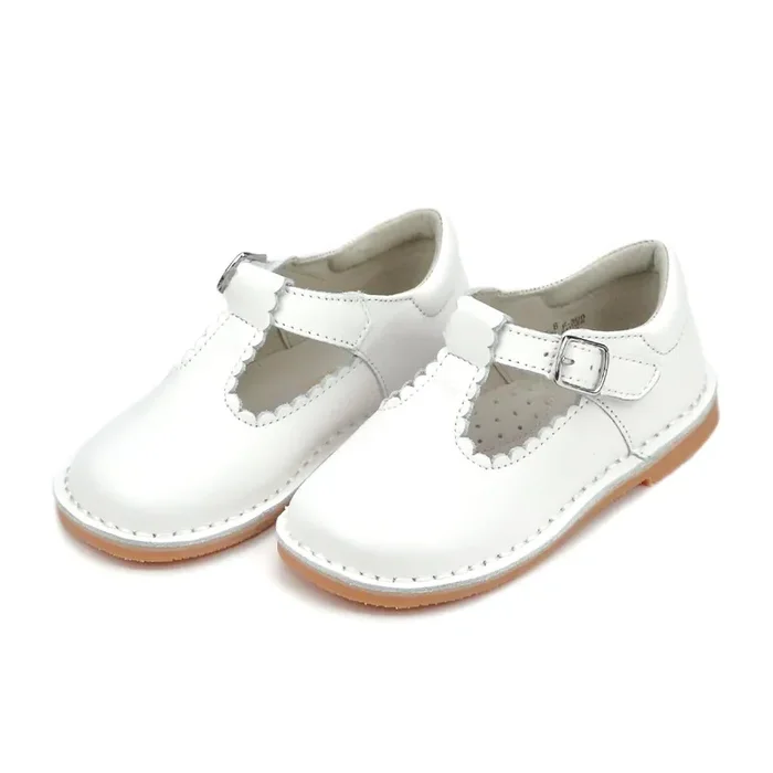 White Selina Scalloped T-Strap Mary Jane