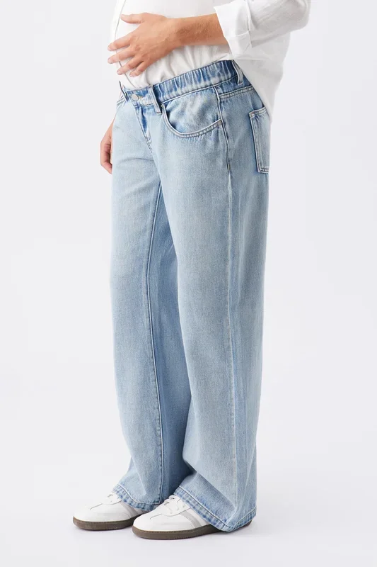 Wide leg maternity jeans with elastic adjustable waistband
