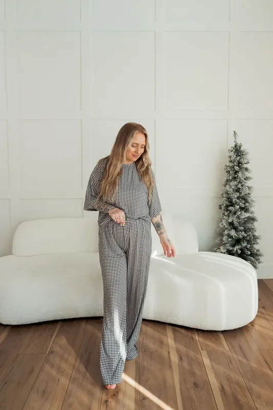Women’s Boxy Tee Lounge Set | Green Gingham