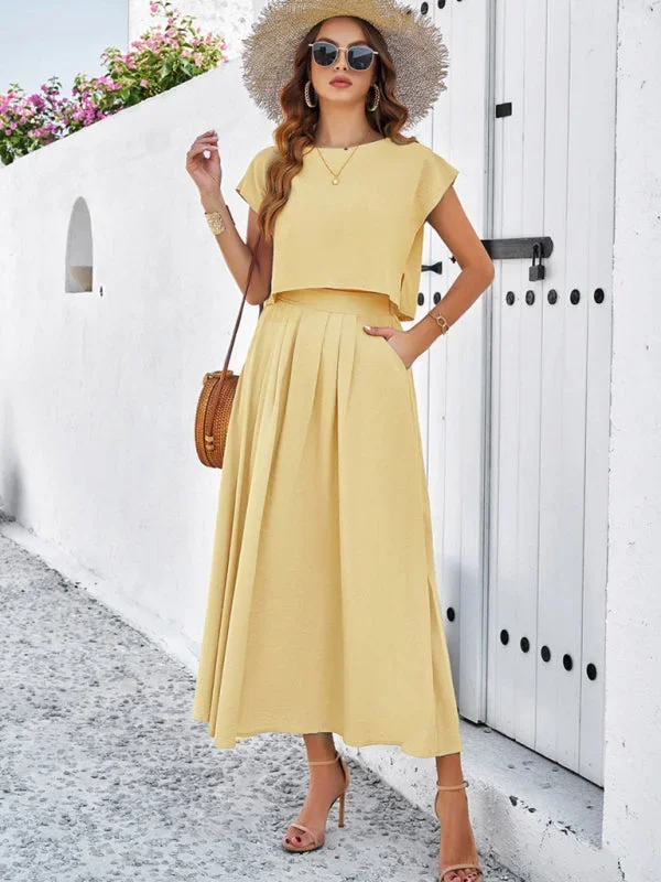 Women’s Cap Sleeve Top And Matching Long Length Flowy Skirt Set