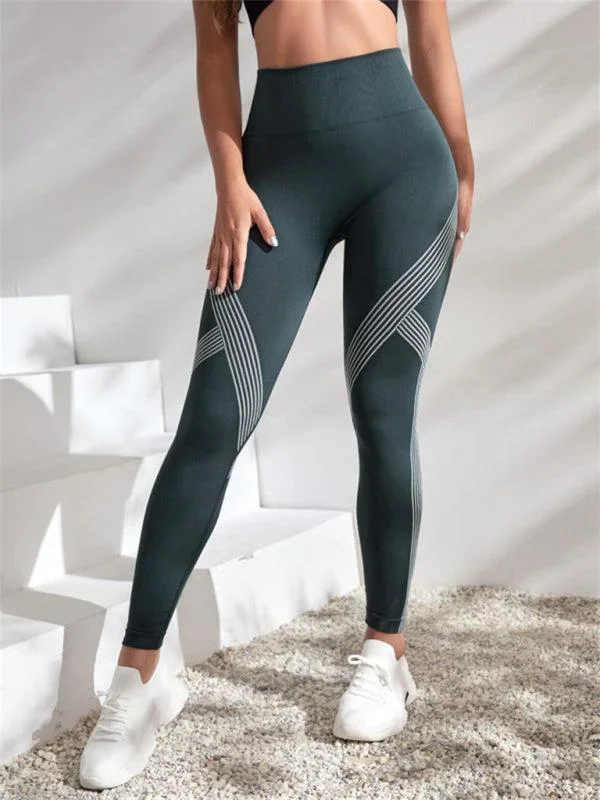 Women’s Contrasting Stripe High Waist Seamless Sports Yoga Leggings