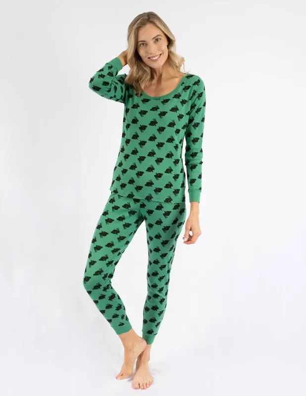 Women’s Green Cotton Bunny Pajamas