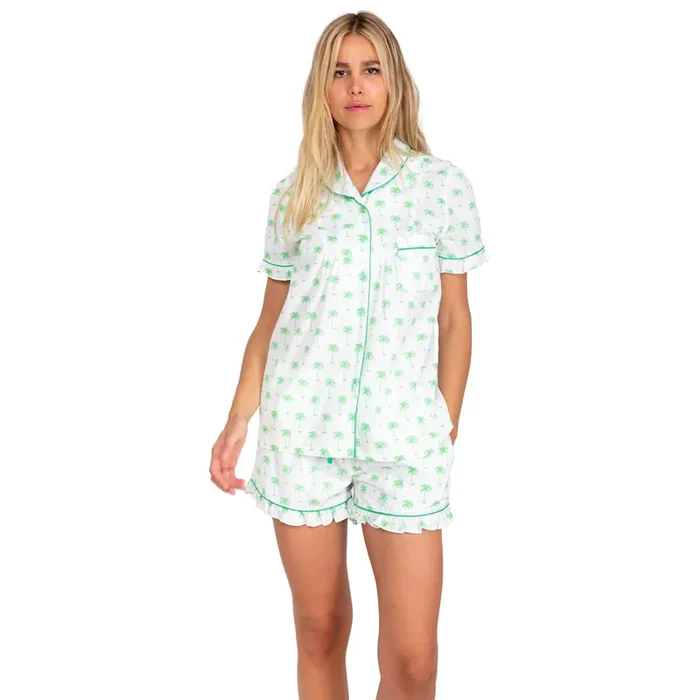 Women’s Green Palm Tree Shirt + Boxer Short Set