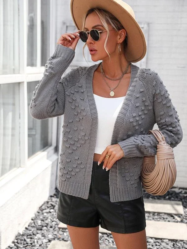 Women’s Knitted Three Dimensional Pattern Open Front Cardigan