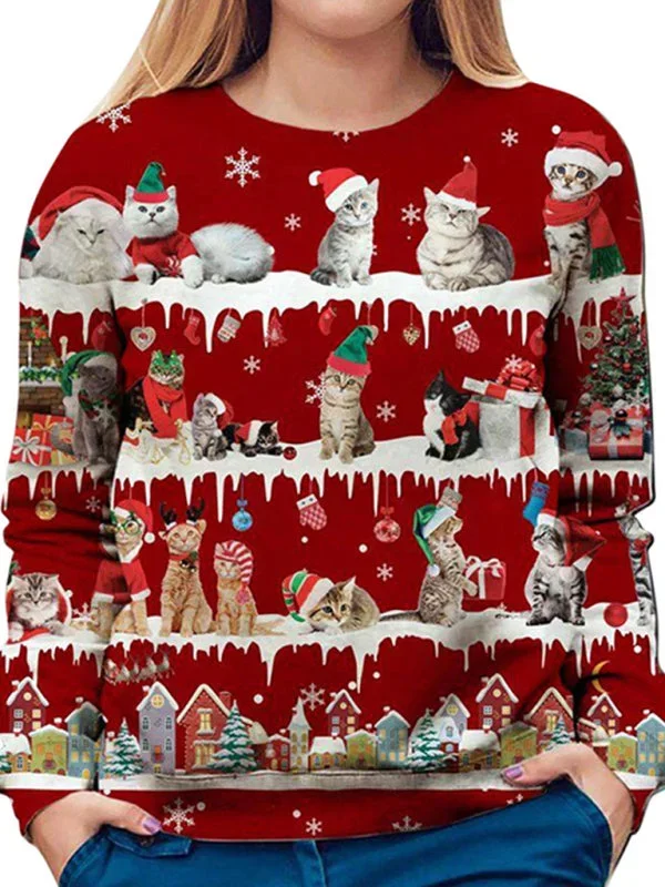 Women’s Red Cat Themed Christmas Jumper