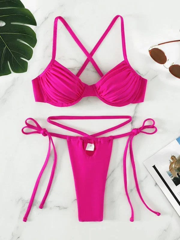 Women’s Sexy Strappy Ruched Underwire Bikini