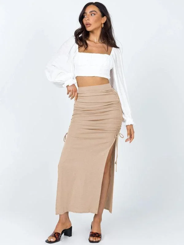 Women’s Side Ruched Drawstring Long Length Skirt