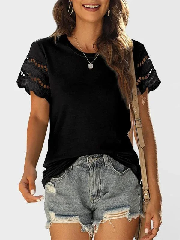 Women’s Solid Colour Embroidered Cut Out Sleeve Detail Top