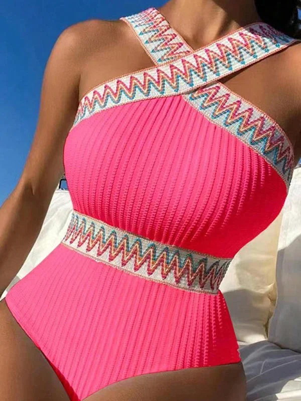 Women’s Solid Colour Simple Swimsuit With Front Cross Design