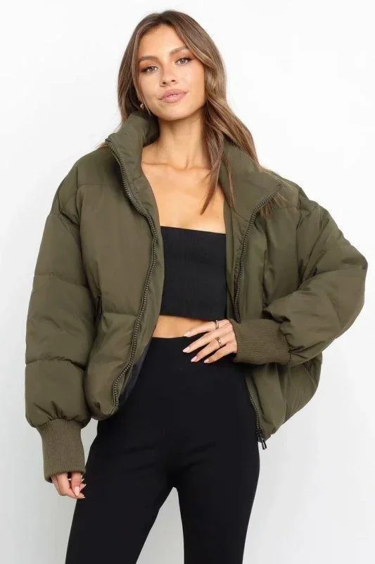 Women’s Stand Collar Zip Up Puffer Jacket With Pockets