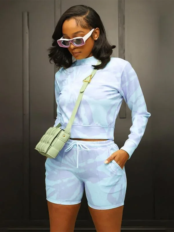 Women’s Tie Dye Round Neck Sweater And Shorts Coord