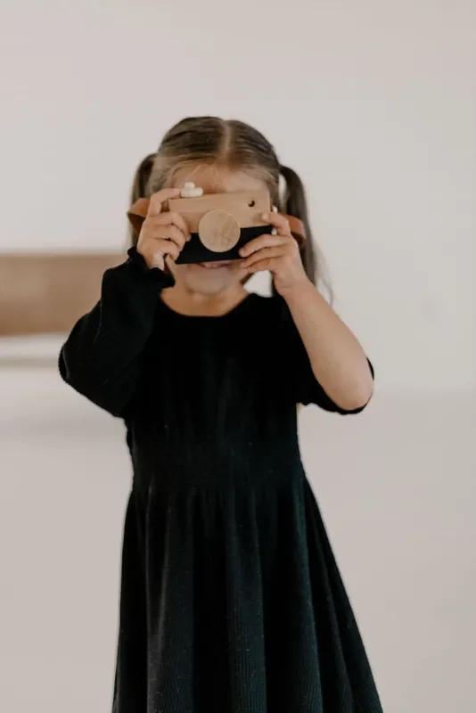 Wood & Leather Camera/play Camera/wooden Play Camera/toddler Camera