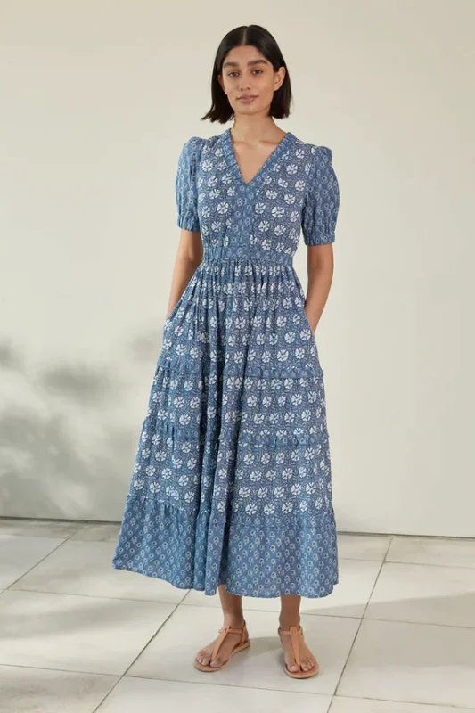 Woodblock V Neck Maxi Dress