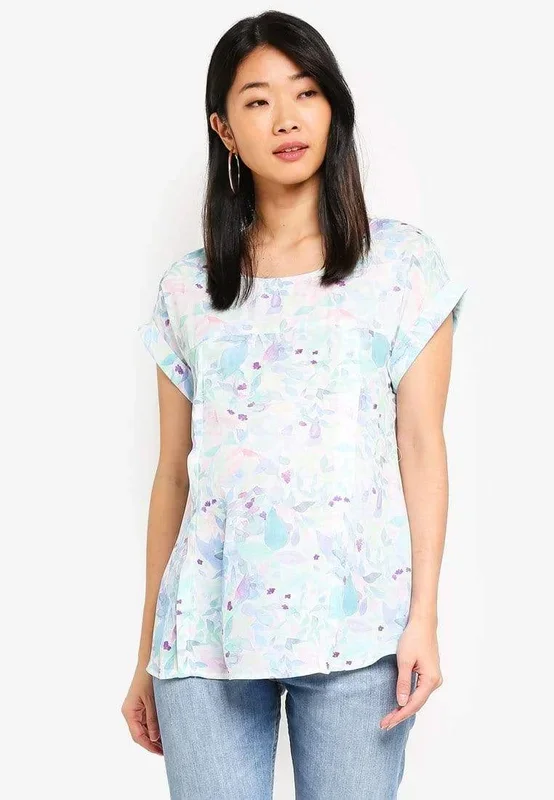 Woven Short Sleeve Clarisa Back Bow Nursing Top Waterprint