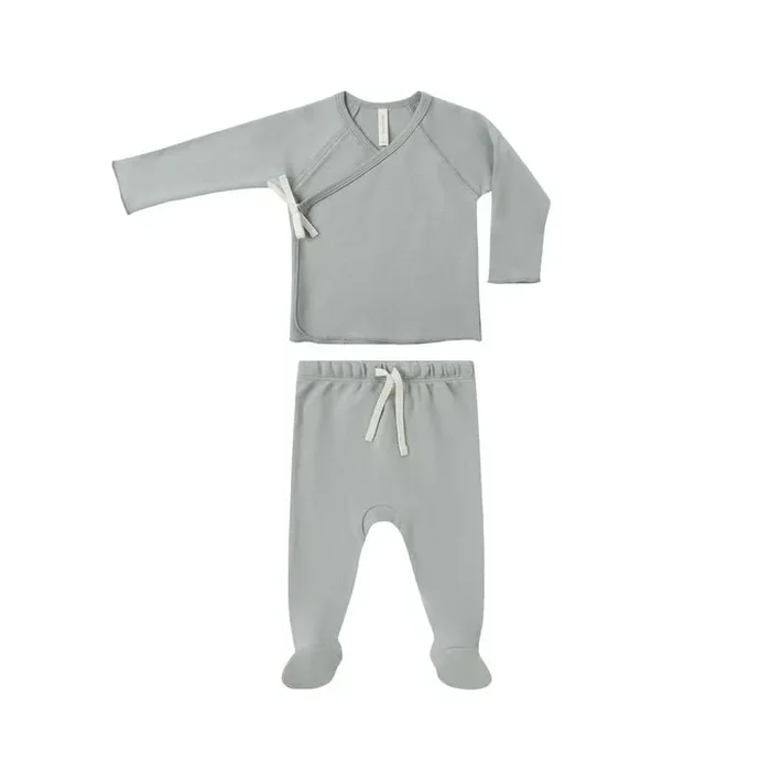 Wrap Top + Footed Pant Set – Steel Blue