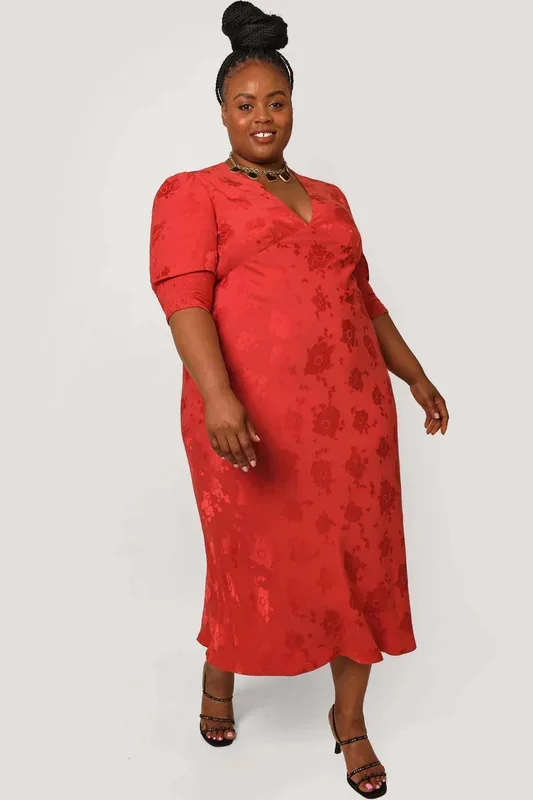 Zadie Jacquard Midi Dress – Red
