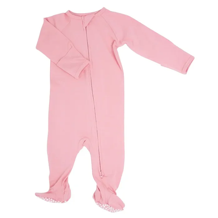 Zipper Footie – Pink Suede