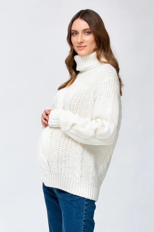 Zopfstrick Umstandspullover mit Rollkragen offwhite